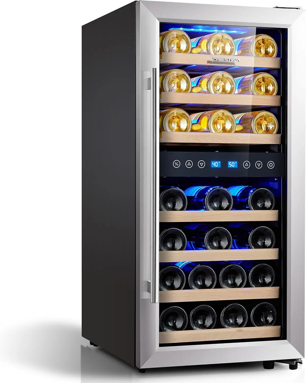 Wine Cooler Refrigerator 16 inch Wine Refrigerator 33 Bottles Dual Zones Mini Wine Fridge Auto Defrost Temperature Mem