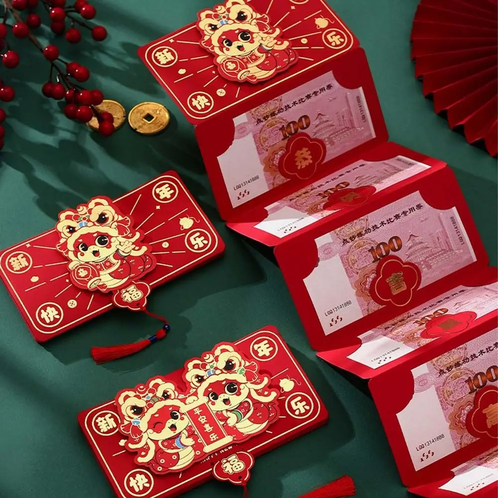 Amplop merah lipat Tahun Baru China, kantung merah Keberuntungan tradisional Hongbao kertas 2025 Tahun Ular kantong uang hadiah anak