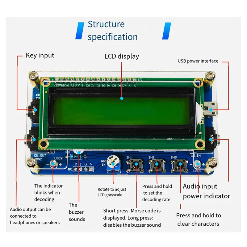 HRBAJ-Buku Cadang Pelatih Dekoder Kode Morse HU-069B CW Yang Ditingkatkan Baru Kit Latihan Pengelasan Papan Sirkuit DIY Elektronik