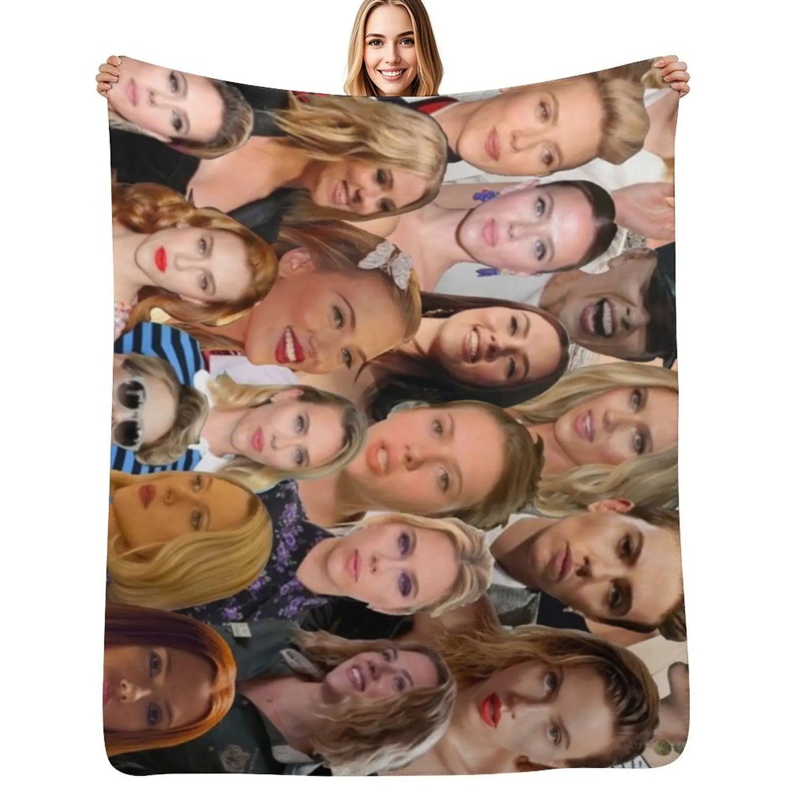 

Scarlett Johansson Photo Collage Throw Blanket Soft Big Bed linens Luxury cosplay anime Blankets