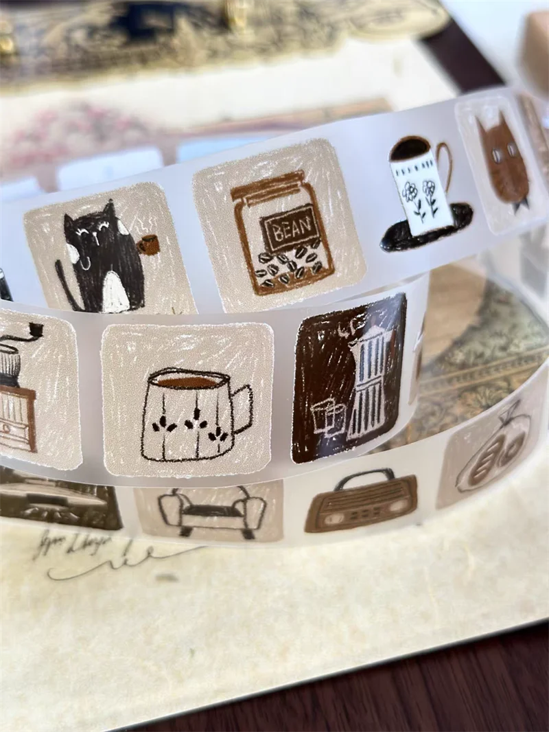 Adesivo do plano material de Scrapbooking, Decoração adorável do gato do pássaro, Aproveite a vida lenta do Coffe, DIY Journaling Decor, 1 laço 100cm