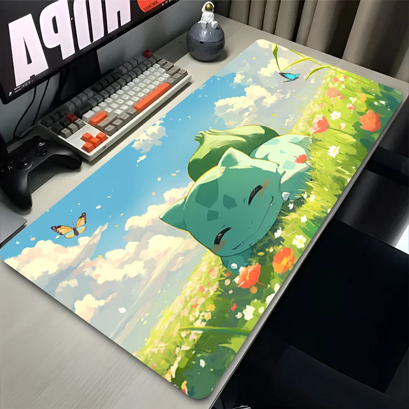 Großes Mauspad Anime P-Pokemon Bulbasaur Mausmatten PC-Zubehör Tastaturpad Laptop-Mauspad Computer Gamer Niedliche Schreibtischunterlage