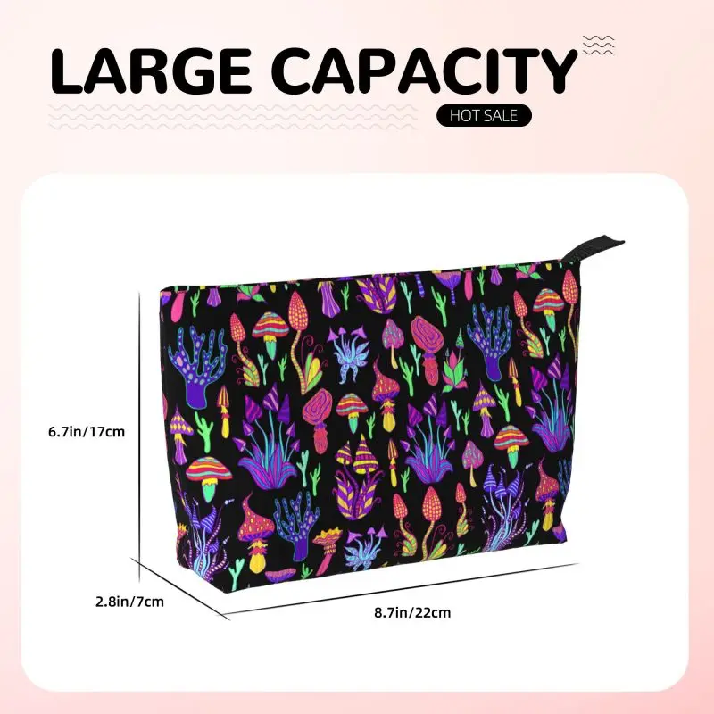 Custom Psychedelic Mushrooms Travel Toiletry Bag Corduroy Cosmetic Makeup Organizer Women Portable Beauty Storage Dopp Kit Box view 5
