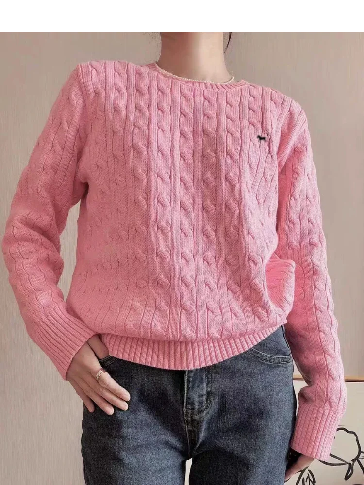 Knitted Fashion Sweater Autumn and Winter Pullover Retro Trend Top Embroidered  Korean Style  Round Neck Twist  Pattern Sweater