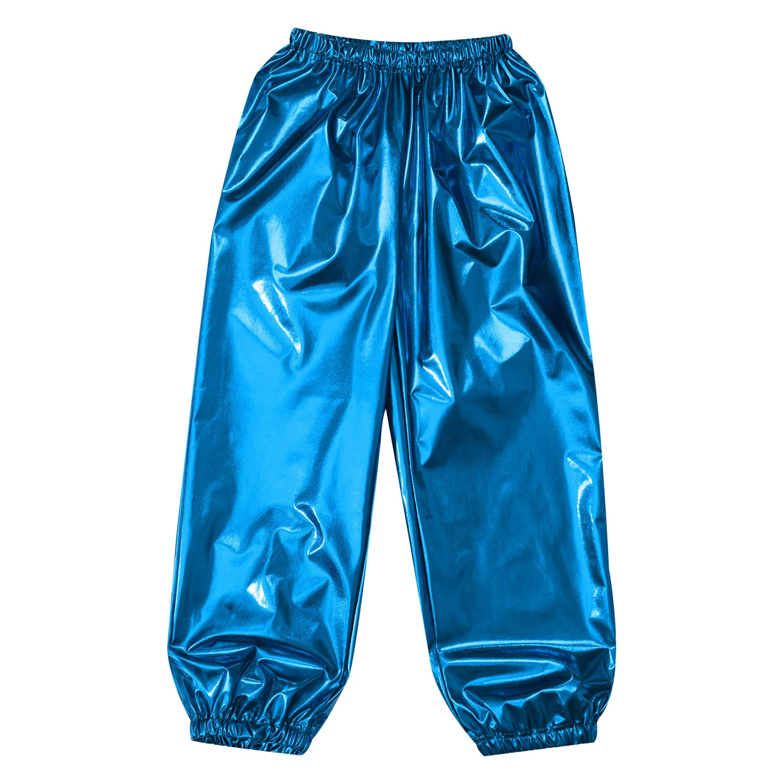 Kids Girls Boys Metallic Pants for Dance Showing Hip Hop Jazz Dance Costumes Shiny Trouser Street Dance Outfits