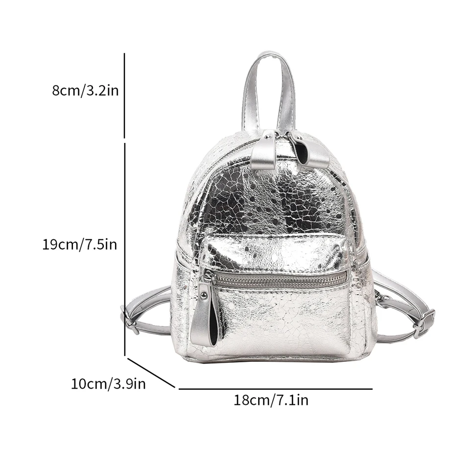 Zaino argento per donna Y2K borse a tracolla zaino moda Mini Packbag zaino Kawaii PU Leather Mochila Bookbag coreano Ins