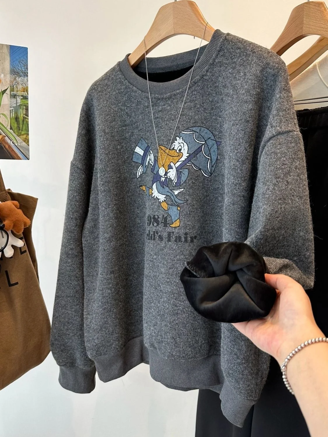 Extra Large 300 Pou Umbrella Print Fce Lined Sweatirt Women's Autumn Winter Ultra Soft Warm Velvet Top Korean Sle