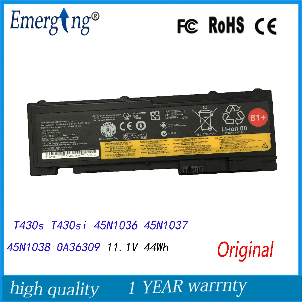 

11.1V 44Wh Original New Laptop Battery for Lenovo ThinkPad T430s T430si 45N1036 45N1037 45N1038 0A36309