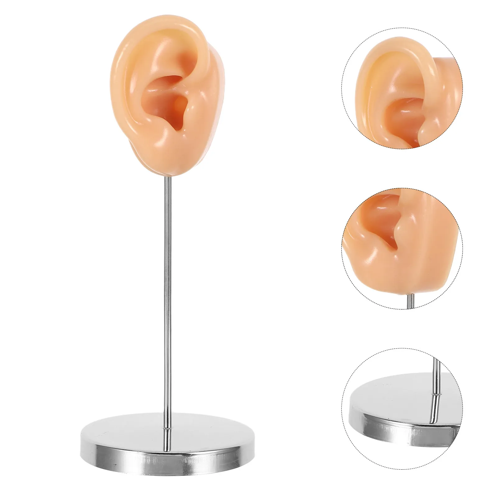 

2Pcs Ear Shaped Earring Display Stand Silicone Earring Holder Jewelry Photography Organizer Round Base Metal Stand for Vendor
