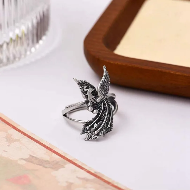 Vintage Silver Color Peacock Phoenix Ring for Women Adjustable Rings Engagement Wedding Ring Anniversary Jewelry Gifts