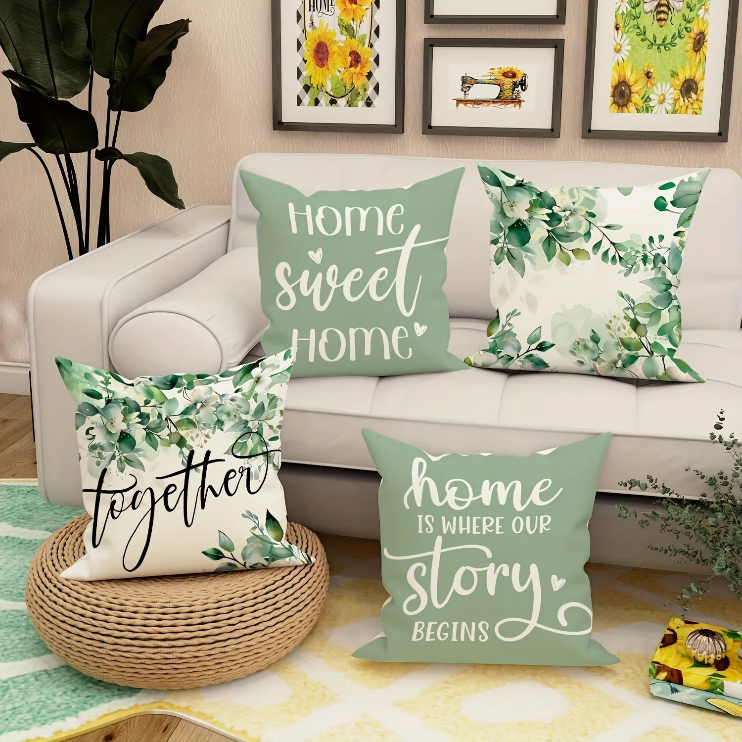 

1pcs geometric leaf pattern cushion cover, wildflower plant pattern pillow cover, suitable for living room sofa decoration