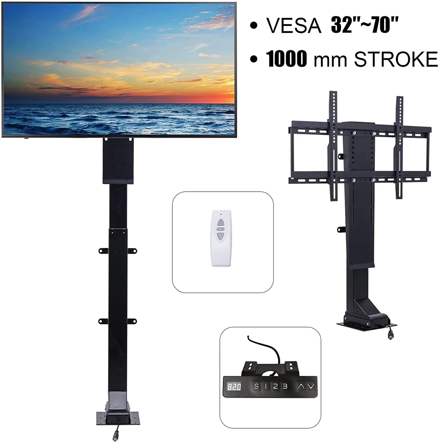 32''~70'' TV Wall Mount Double Arm/Motorized TV Lift Stand Wall Remote Control Electric Power Lift TV Cabinets