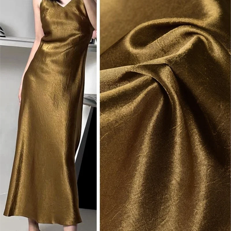 Golden Color Imitation Acetate Fabric Summer Thin and Silky Comfortable Pants Dress Shirt