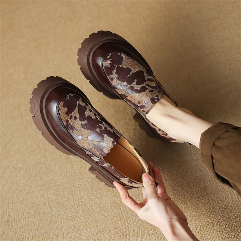 

Новые женские туфли из конского волоса на весну/осень, модные туфли с круглым носком, женские туфли на высоком каблуке из воловьей кожи, женские туфли-лодочки на платформе, лоферы