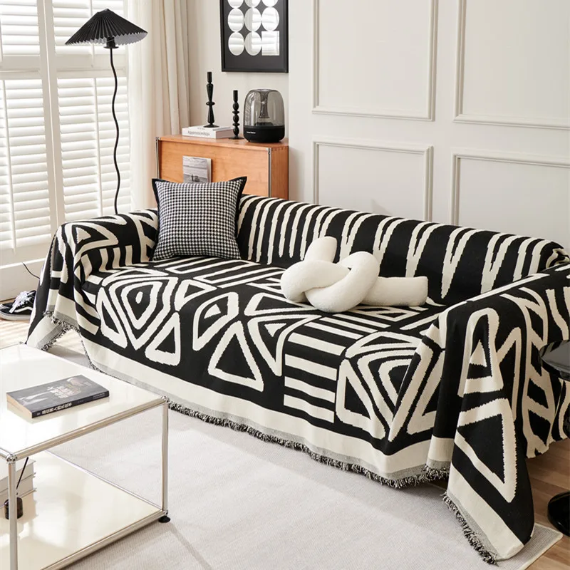 

Double-side Boho Style Chenille Sofa Towel with Tassels, Living Room Camping Picnic Large Blanket Leisure Relax Beach Towel S089