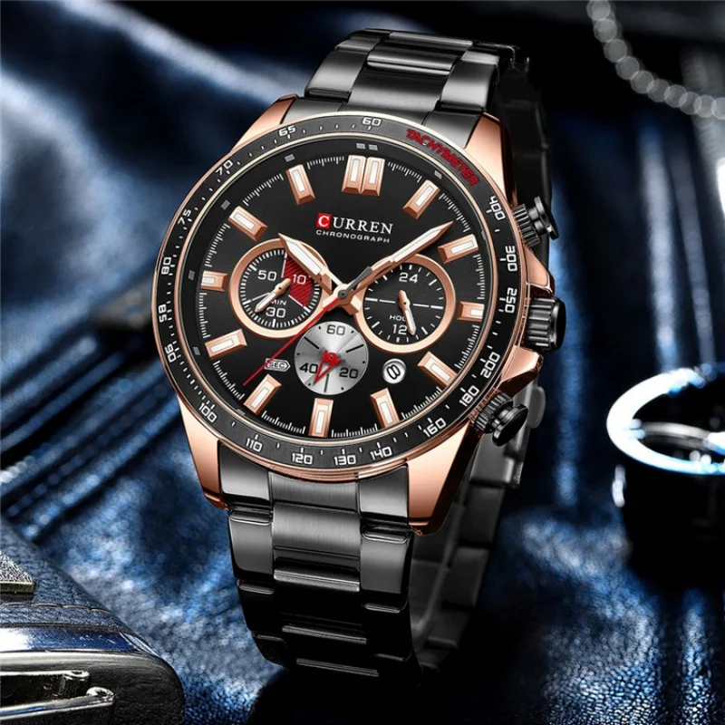 كورين-ساعة يد رجالية ، علامة تجارية ، كوارتز ، بتقويم ، كرونوغراف ، مقاومة للماء ، مضيئة ، كاجوال ، موضة ، أو