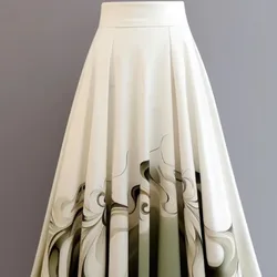 2024 New Elegant And Minimalist Printed Spring And Autumn Women's Horse Face Skirt Fashion New A-line Mid Length Pleated Skirt