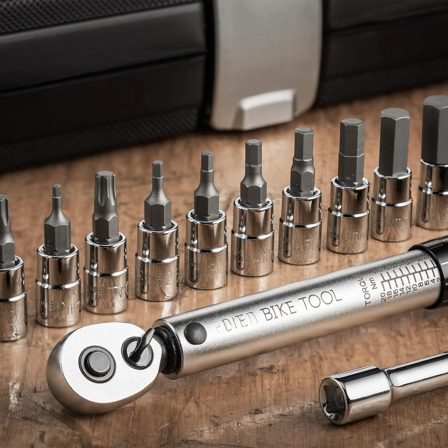 BIKE TOOL 1/4 Torque Wrench Set Service Kit Includes Allen and Torx Sockets Torque Wrenches - Bicycle Torque Wrench - 2 to 20 Nm