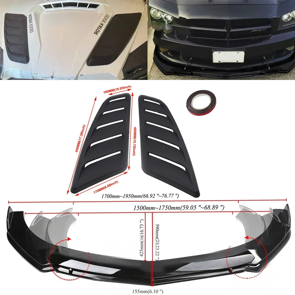 

Universal 4PCS ABS Plastic Adjustable Front Bumper Separator Body Duck Lip Splitter +2pcs Bonnet Hood Vent Cover Front Hood Vent