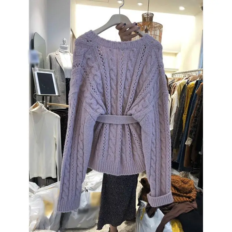 Autumn/Winter 2024 Sweater Cardigan Coat Women's Fried Dough Twists Button Up Waist Wear Lazy Knits