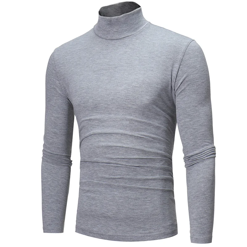 Jersey básico informal ajustado con cuello alto para hombre, Tops finos de otoño y primavera, camiseta lisa básica