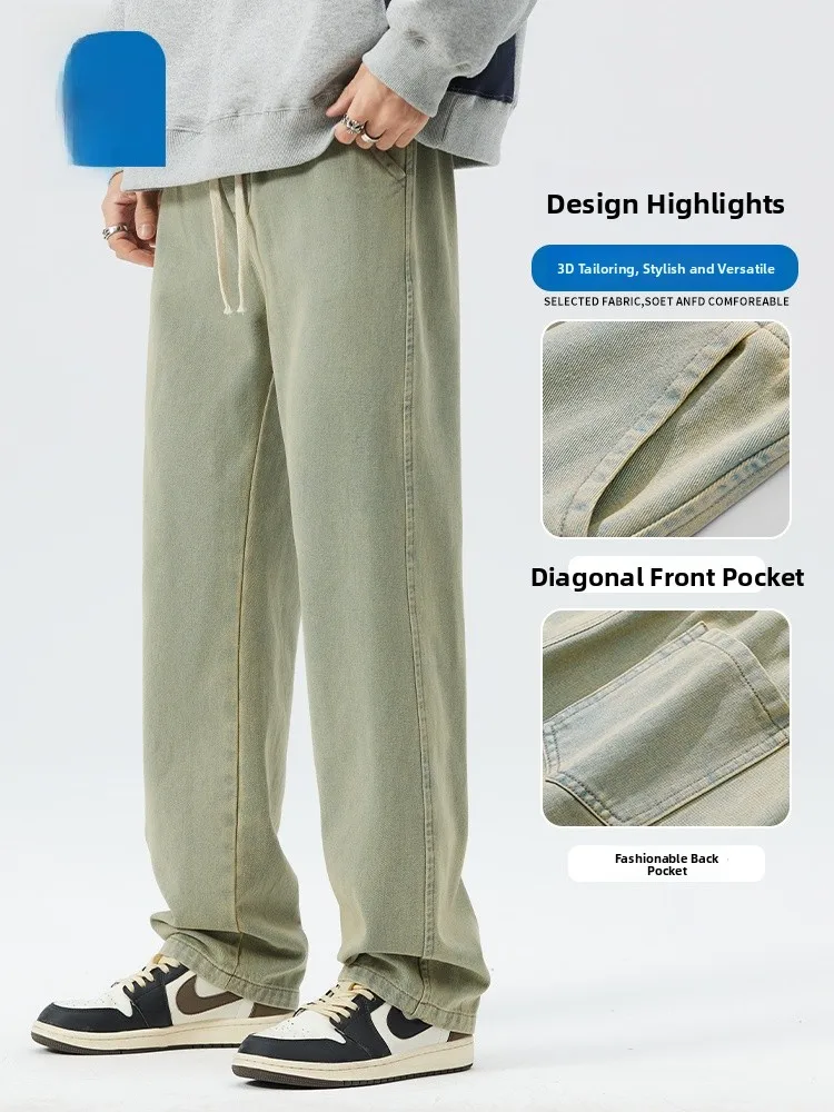 True Weave Primavera Otoño Sle Pantalones vaqueros sueltos para hombres American Retro Casual Pierna recta Pantalones largos Tendencia juvenil Algodón Poliéster...