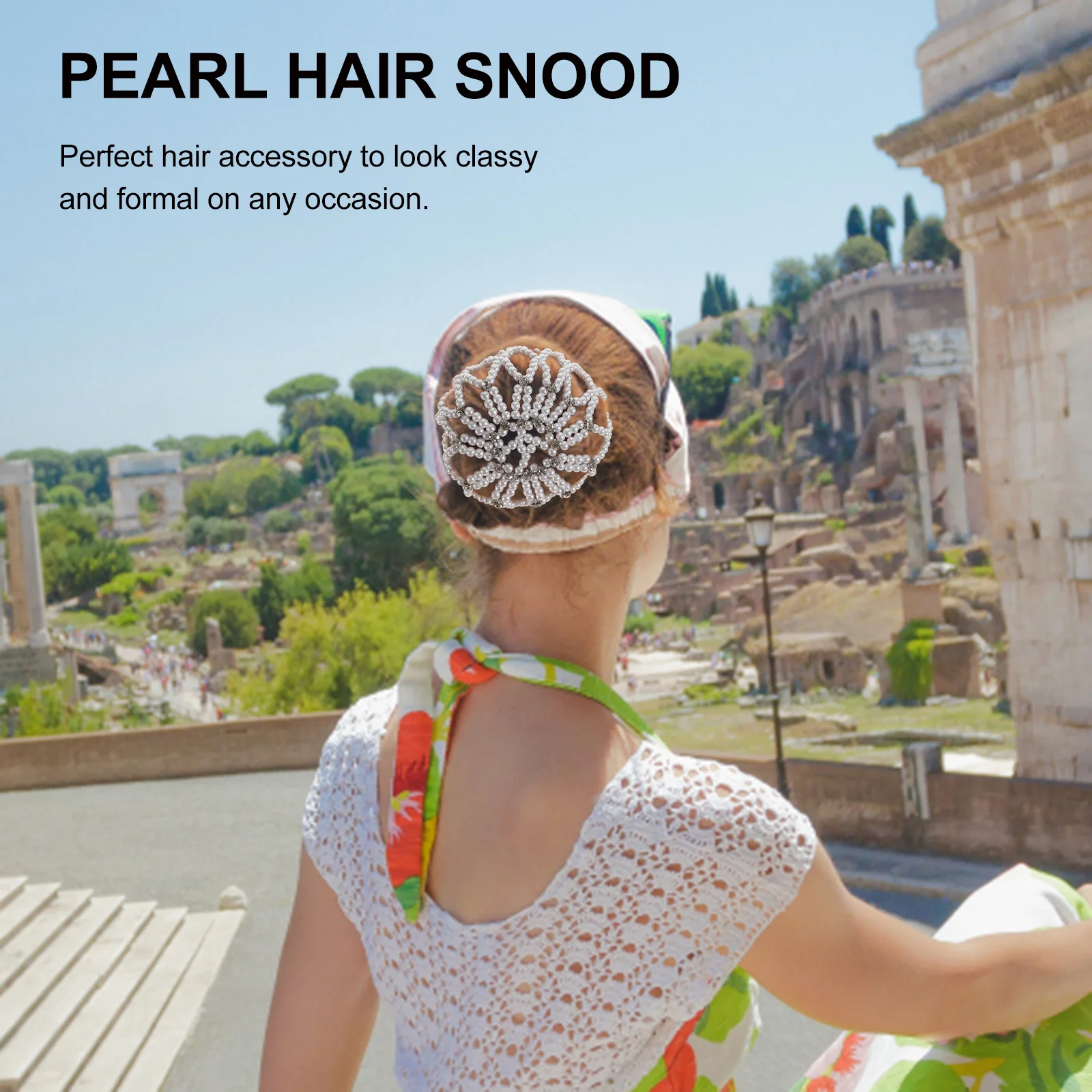 

Эластичный снуд для волос крючком со стразами и жемчугом, чехол для балета, танцевальной вечеринки, гимнастики, снуд для волос с жемчугом