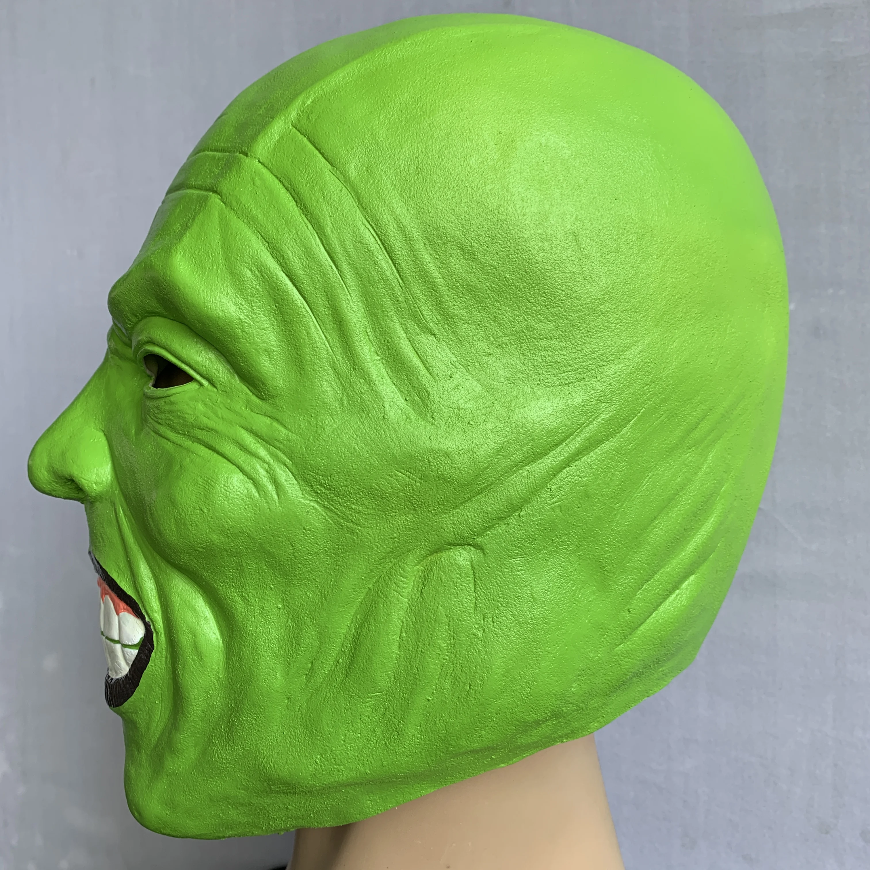 Máscara de látex de Jim espeluznante para Halloween, accesorios de disfraz de fiesta de monstruo verde, Cosplay de terror, accesorios de cara sonriente, 2 piezas