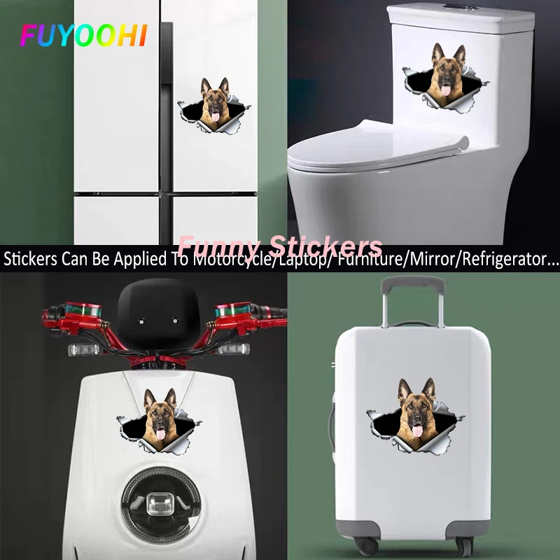 FUYOOHI Play Stickers Self-adhesive 3D Decal Pet Dog German Shepherd Car Sticker Auto Decors on Bumper Rear Window Trolly Case