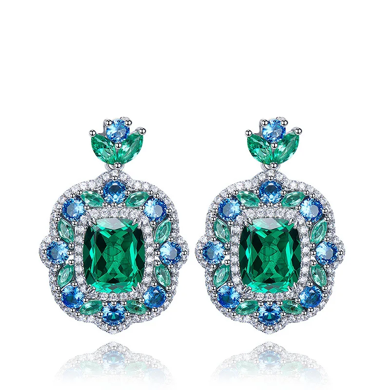 Damen Retro-Stil Zirkonia-Ring-Set mit Smaragd-Ohrringen und Anhänger-Halskette Modisches Accessoire Schmuck – Detail 13