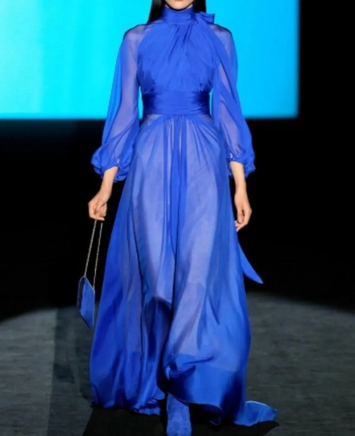 

Royal Blue Evening Dress 2026 Elegant Formal Prom Gowns for Women Party Wear High Neck 3/4 Length Sleeve Floor Length Chiffon