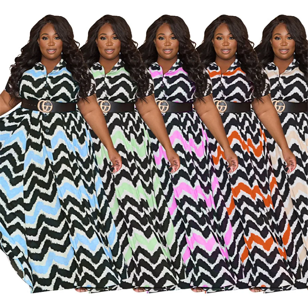 Wmstar Plus Size Dress Women 4xl 5xl Striped Loose Fashion Streetwear Cute Ball Gown Shirts Maxi Dress Wholesale Dropshipping