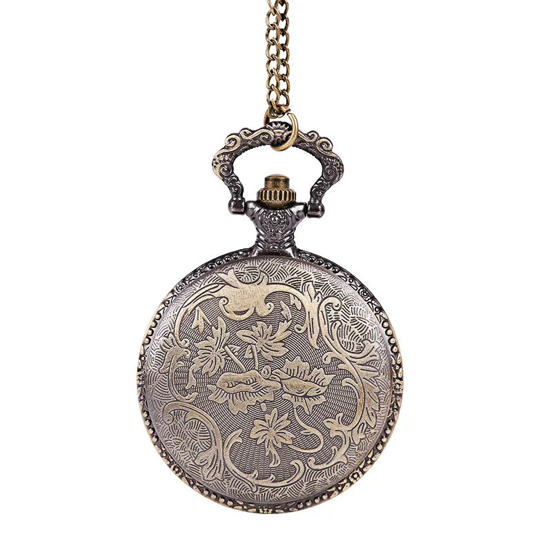 Vintage Luxury Buddha Patterned Carving Quartz Pocket Watch for Men Women Laser Engraved Fob Chain Bronze Clock for Collection