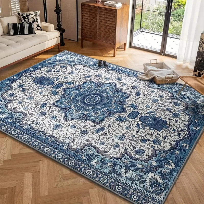 Non-Slip Backing Area Rugs Pink Soft Carpet Foldable Machine Retro Washable for Living Room Bedroom Dining Home Office Decorate