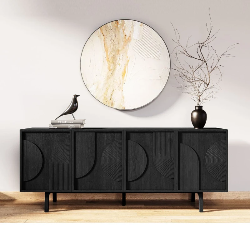 Nordic Black Oak Side Cabinet Hall Cabinet Black Silent Style Living Room Entrance Cabinet Storage Locker TV Cabinet C