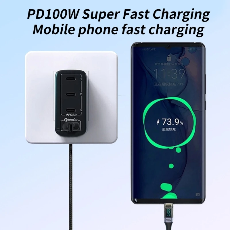 Highly Speed 100W USB C to USB C Intelligent Charging Wire USB C to USB C Cable With Digital Readout for Multiple Device