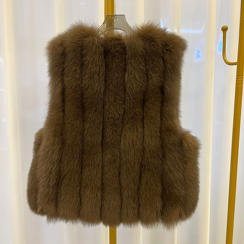 Inverno Caldo di Lusso 100% Genuino Vera Pelliccia di Volpe Gilet di Pelliccia di Volpe Naturale Giacca Senza Maniche Gilet di Qualità Delle Donne Vera Pelliccia di Volpe Gilet