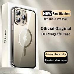 2024 Raw titanium alloy Case For iphone 16 15 Pro Max HD Magnetic magsafe wireless charge macropore lens protective back cover