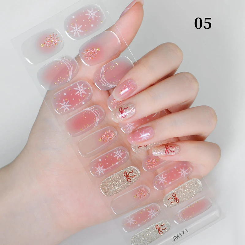 Harunouta Christmas Semi Cured Gel Nail Strips Full Gel Nail Polish Stickers for Nails Snake Waterproof Full Cover Wraps