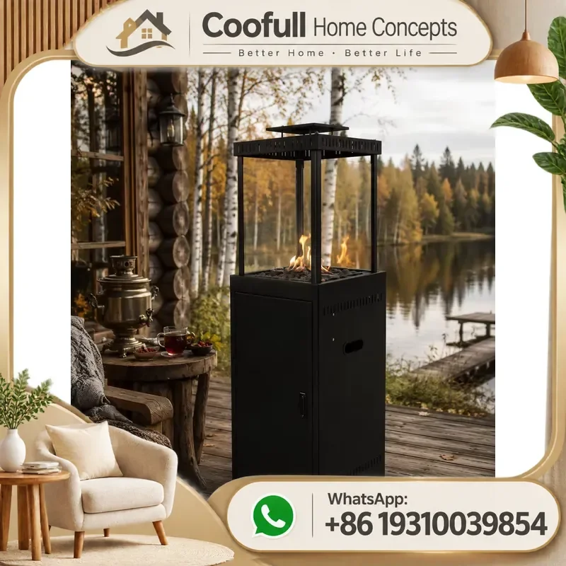 For Outdoor Gas Patio Heater 9KW Steel Propane Fire Pit On Wheels Piezo Ignition ETL Certified Garden Heating