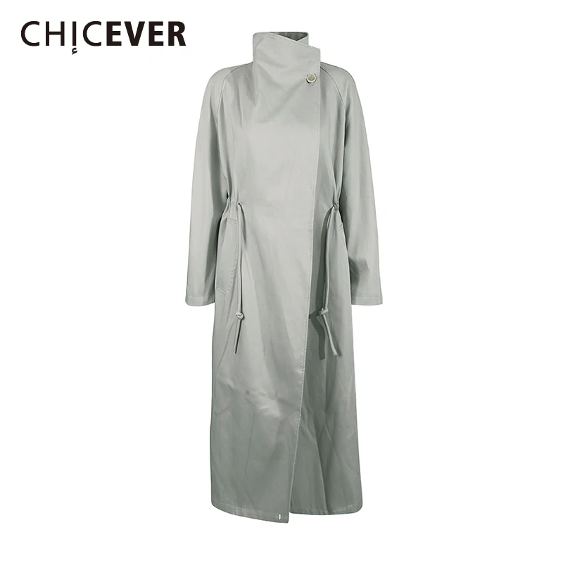 

CHICEVER Solid Spliced Drawstring Chic Trench Female Turtleneck Long Sleeve Loose Streetwear Women's Trenchs Autumn Fashion New