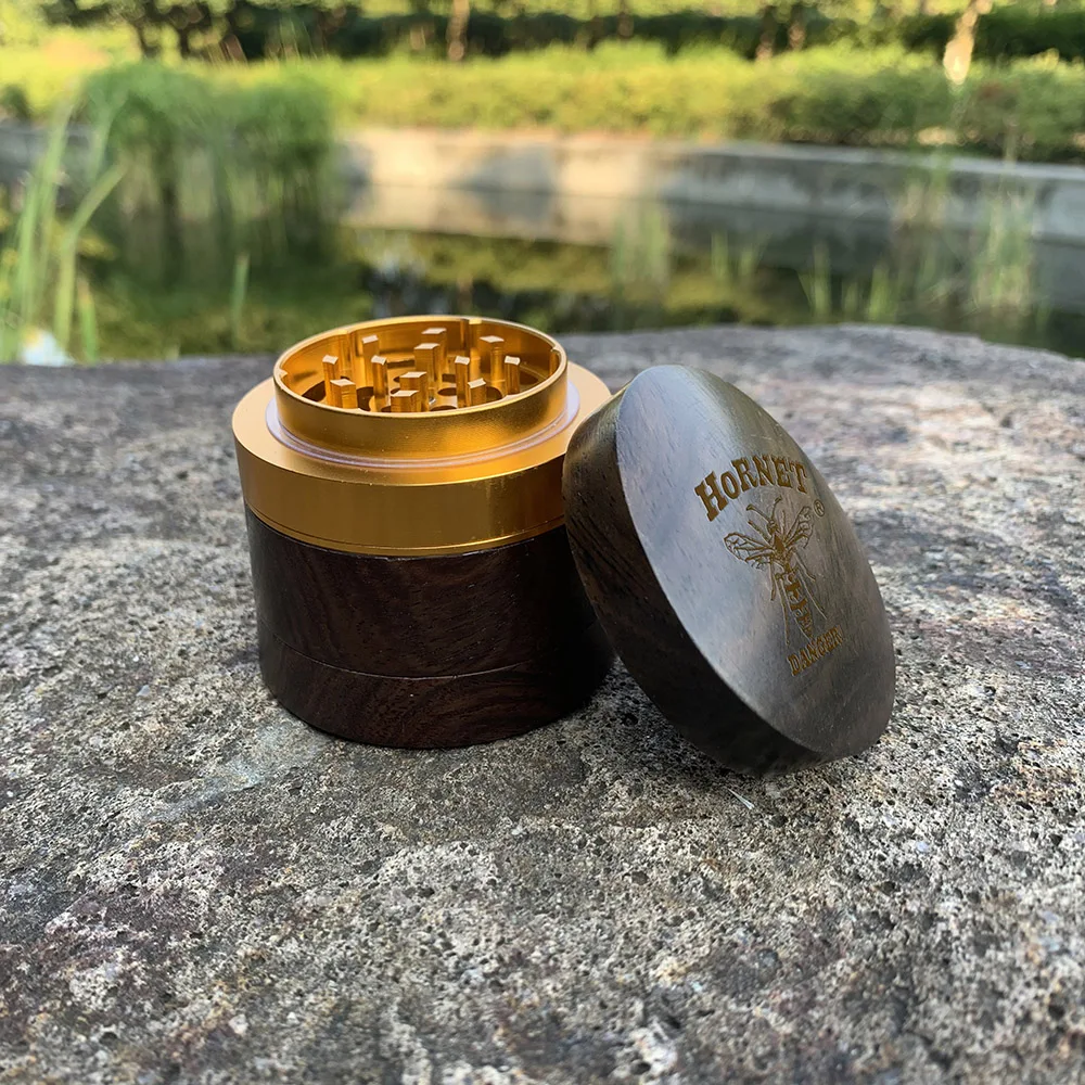 HORNET Ebony Grinder 60mm 4 Layers Tobacco Herb Grinder With Sharp Diamond Teeth Natural Wooden Grinders Fumar Accessories