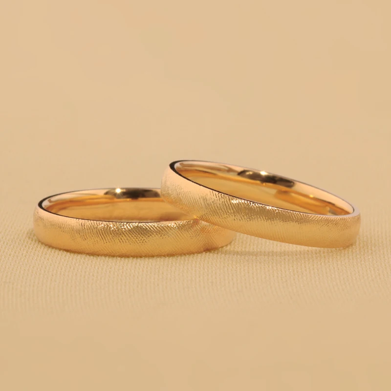 Handcrafted Custom Designer Tree Grain Texture Gold-Plated Silver Rings with Lab-Grown Diamonds - Valentine & Wedding