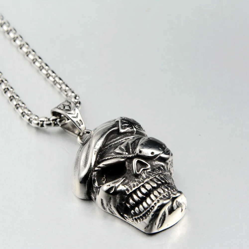 Retro Domineering Ghost Double Skull Pendant Necklace Men's Personalized Punk Hip-Hop Cool Halloween Jewelry Gift