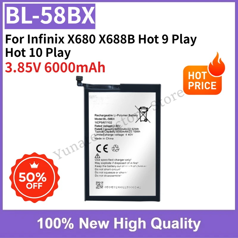 For Infinix X680 X688B Hot 9 Play Hot 10 Play Mobile Phone Battery BL-58BX 3.85V 6000mAh High Quality