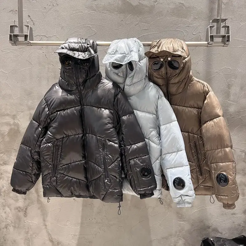 

American Trendy Street Lens LOGO Hooded Cotton Mens Full Zipper Jacket Premium Warm Coat Autumn and Winter Waterproof Jacket