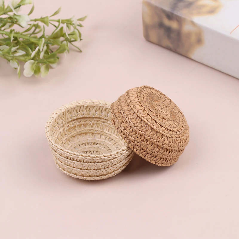 1Pcs Dollhouse Miniature Fruit Vegetable Storage Woven Basket  Model Kitchen Furniture Accessories For Doll House Decor Kids Toy