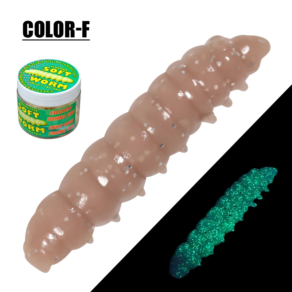 Spinpoler 38mm Hochauftriebsfähiger TPR-Weichköder mit Stinkkäse-Aroma, UV-Leuchteffekt, Larven-Wurm, Schwimmköder für Forellen- und Welsangeln im Bach