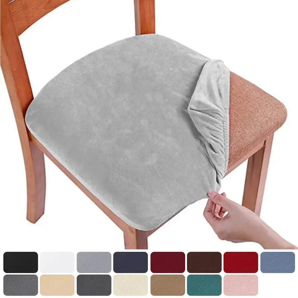 

Super Soft Velvet Chair Seat Covers Plain Colors Elastic Dining Seat Covers Removable Spandex Furniture Protector for Restaurant