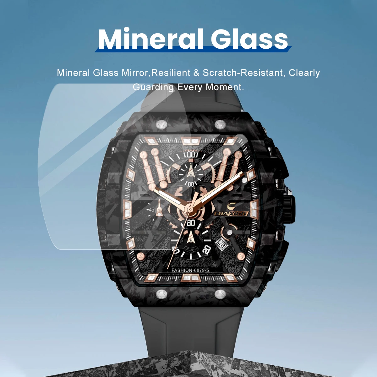 ساعة CHAXIGO الرياضية للرجال بحزام سيليكون، 46 ملم برتقالي مضيء، ساعة كوارتز مقاومة للماء حتى 30 مترًا